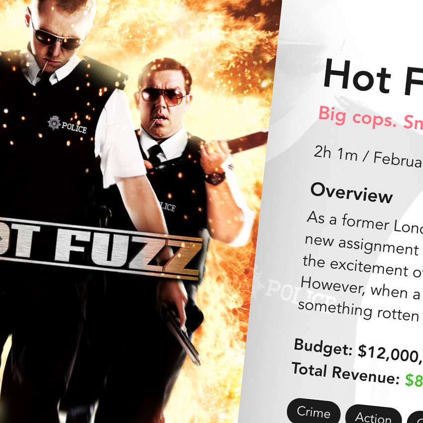 Screenshot of Cinephiled displaying information on the film 'Hot Fuzz'